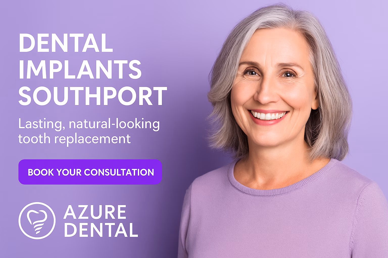 Dental implant patient smiling after treatment near Southport at Azure Dental